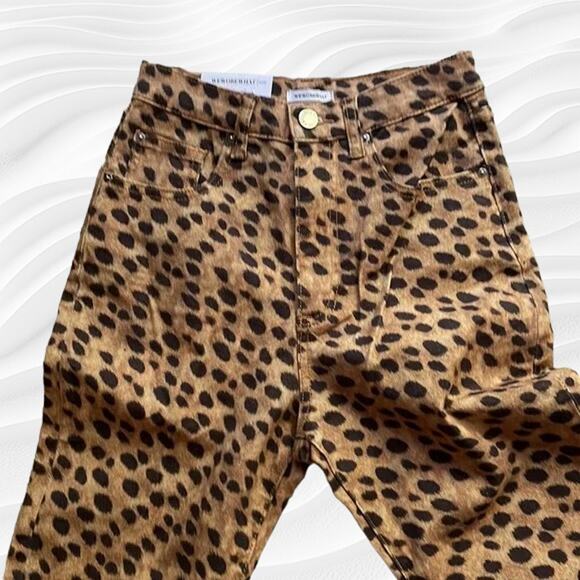 NWT WEWOREWHAT Stiletto Split Hem Cheetah Skinny Jeans Brown 24 - Picture 6 of 6